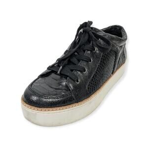 M4D3 Womens Shoes Black Croc Lace Up Leather Platform Sneakers Size 6.5